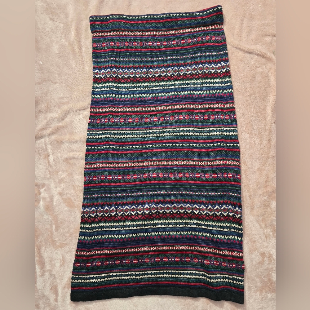 Lauren Ralph Lauren Fair Isle Cotton-Blend Pencil Skirt- Polo Black Multi Size L